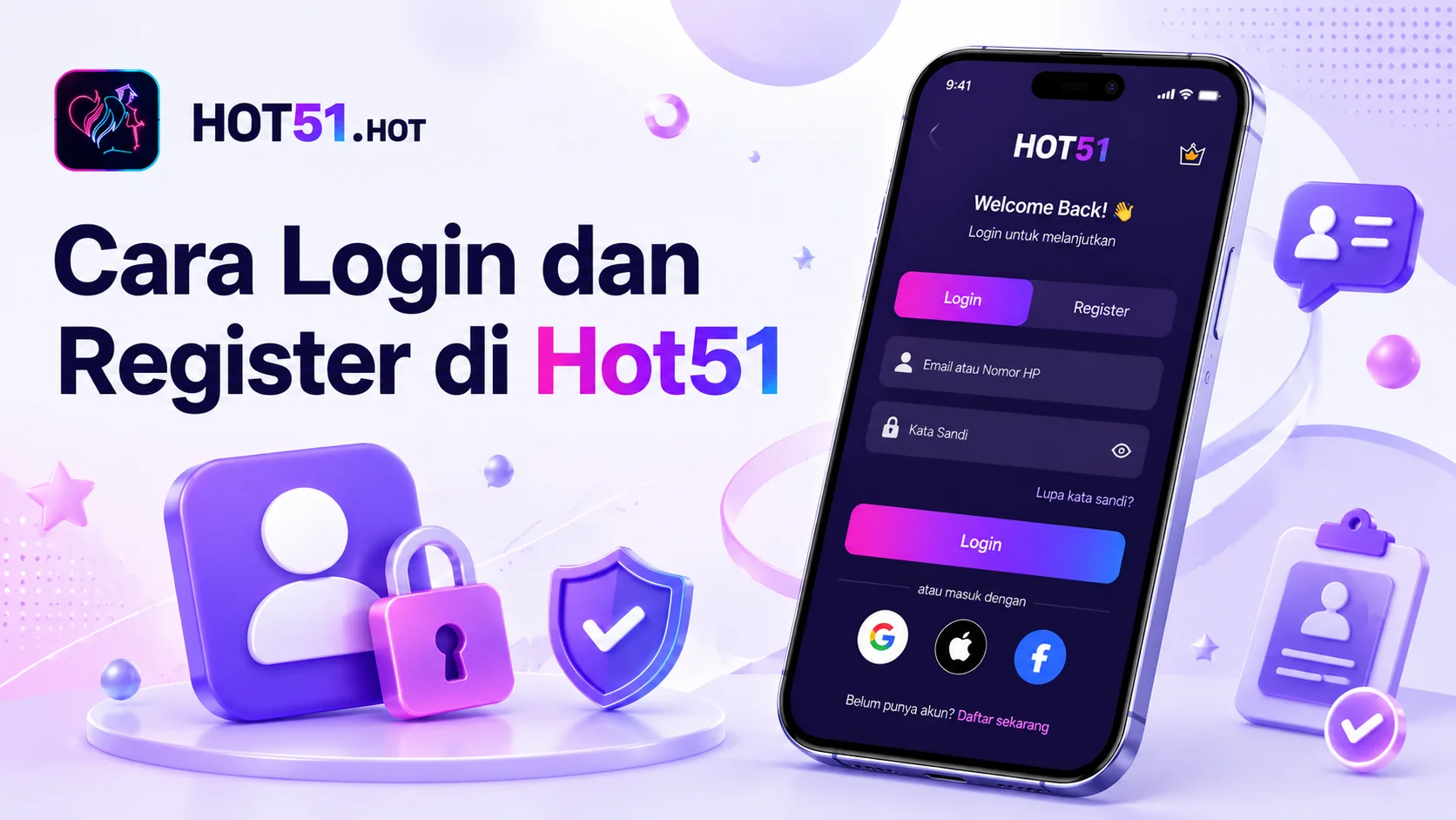 Cara login dan register di Hot51